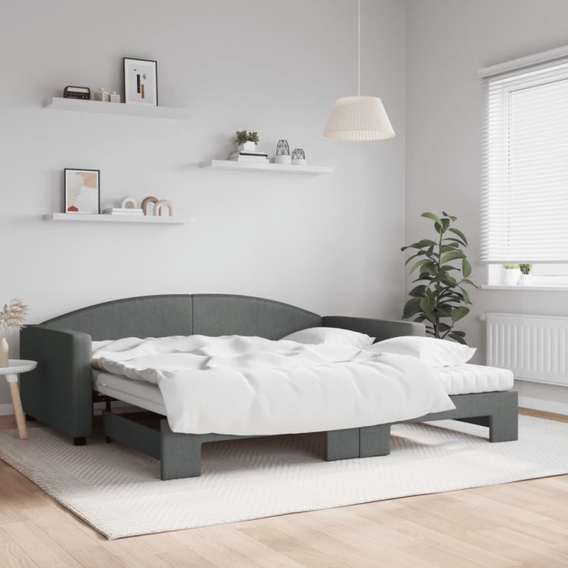vidaXL Tagesbett Ausziehbar mit Matratzen Dunkelgrau 100x200 cm Stoff vidaXL Tagesbett Ausziehbar mit Matratzen Dunkelgrau 100x200 cm Stoff