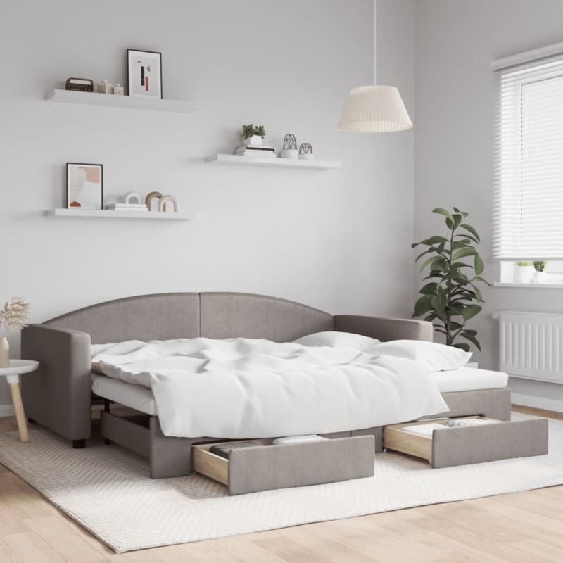 vidaXL Tagesbett Ausziehbar mit Schubladen Taupe 90x200 cm Stoff vidaXL Tagesbett Ausziehbar mit Schubladen Taupe 90x200 cm Stoff