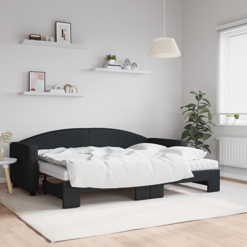 vidaXL Tagesbett Ausziehbar mit Matratzen Schwarz 80x200 cm Stoff vidaXL Tagesbett Ausziehbar mit Matratzen Schwarz 80x200 cm Stoff
