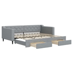 vidaXL Tagesbett Ausziehbar mit Schubladen Hellgrau 90x200 cm Stoff