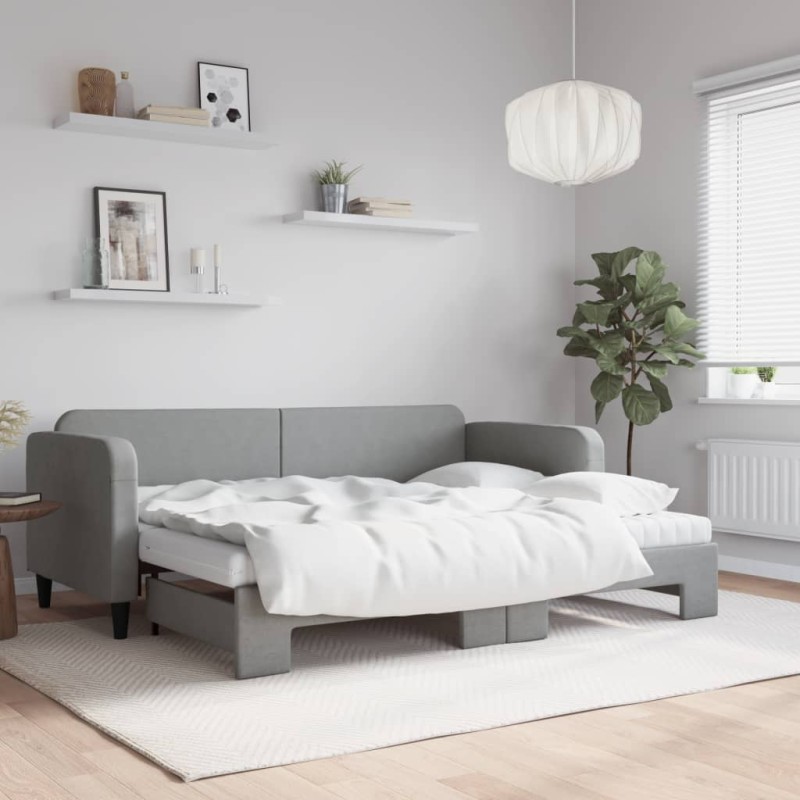 vidaXL Tagesbett Ausziehbar mit Matratze Hellgrau 80x200 cm Stoff vidaXL Tagesbett Ausziehbar mit Matratze Hellgrau 80x200 cm Stoff
