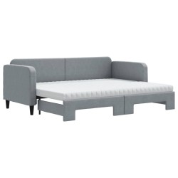 vidaXL Tagesbett Ausziehbar mit Matratze Hellgrau 80x200 cm Stoff