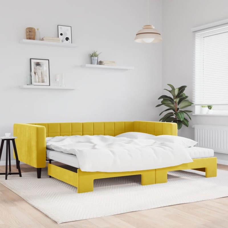 vidaXL Tagesbett Ausziehbar mit Matratzen Gelb 100x200 cm Samt vidaXL Tagesbett Ausziehbar mit Matratzen Gelb 100x200 cm Samt