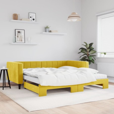 vidaXL Tagesbett Ausziehbar mit Matratzen Gelb 100x200 cm Samt