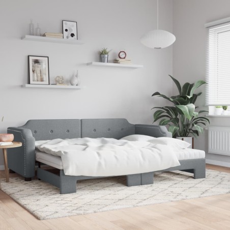 vidaXL Tagesbett Ausziehbar mit Matratze Hellgrau 90x190 cm Stoff