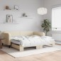 vidaXL Tagesbett Ausziehbar mit Matratzen Creme 100x200 cm Stoff vidaXL Tagesbett Ausziehbar mit Matratzen Creme 100x200 cm Stoff