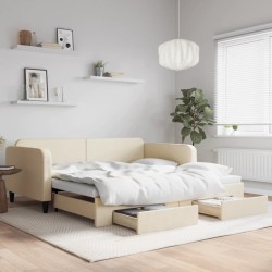 vidaXL Tagesbett Ausziehbar mit Schubladen Creme 100x200 cm Stoff