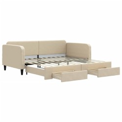 vidaXL Tagesbett Ausziehbar mit Schubladen Creme 100x200 cm Stoff
