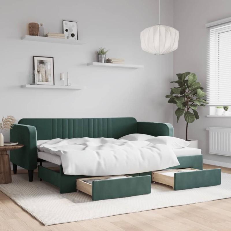 vidaXL Tagesbett Ausziehbar mit Schubladen Dunkelgrün 80x200 cm Samt vidaXL Tagesbett Ausziehbar mit Schubladen Dunkelgrün 80x200 cm Samt