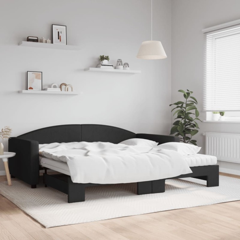 vidaXL Tagesbett Ausziehbar mit Matratzen Schwarz 100x200 cm Stoff vidaXL Tagesbett Ausziehbar mit Matratzen Schwarz 100x200 cm Stoff