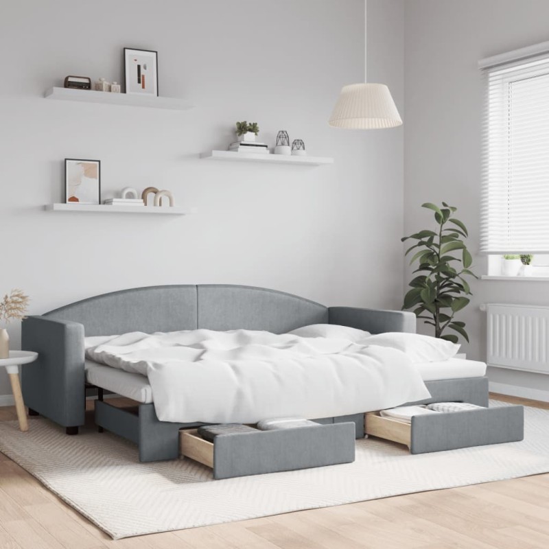 vidaXL Tagesbett Ausziehbar mit Schubladen Hellgrau 80x200 cm Stoff vidaXL Tagesbett Ausziehbar mit Schubladen Hellgrau 80x200 cm Stoff