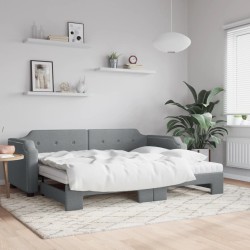 vidaXL Tagesbett Ausziehbar mit Matratze Hellgrau 80x200 cm Stoff