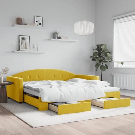 vidaXL Tagesbett Ausziehbar mit Schubladen Gelb 100x200 cm Samt