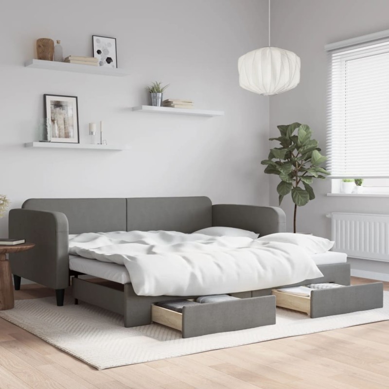 vidaXL Tagesbett Ausziehbar mit Schubladen Dunkelgrau 100x200 cm Stoff vidaXL Tagesbett Ausziehbar mit Schubladen Dunkelgrau 100x200 cm Stoff