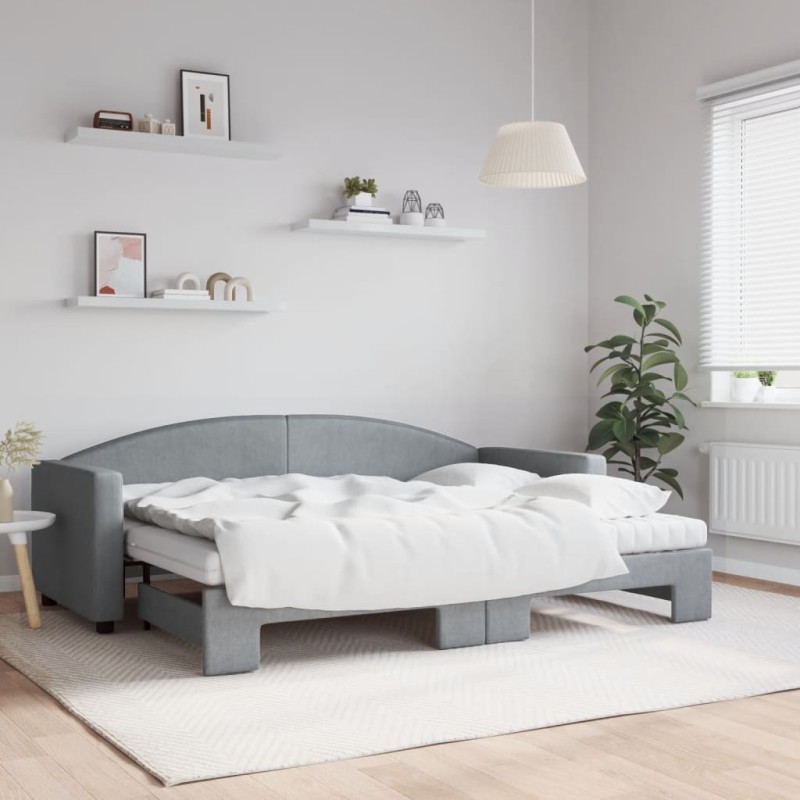 vidaXL Tagesbett Ausziehbar mit Matratze Hellgrau 80x200 cm Stoff vidaXL Tagesbett Ausziehbar mit Matratze Hellgrau 80x200 cm Stoff