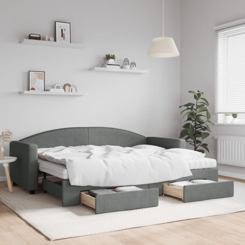 vidaXL Tagesbett Ausziehbar mit Schubladen Dunkelgrau 80x200 cm Stoff vidaXL Tagesbett Ausziehbar mit Schubladen Dunkelgrau 80x200 cm Stoff