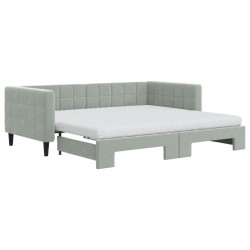 vidaXL Tagesbett Ausziehbar mit Matratzen Hellgrau 90x190 cm Samt