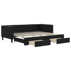 vidaXL Tagesbett Ausziehbar mit Schubladen Schwarz 90x200 cm Stoff