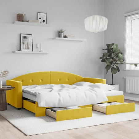 vidaXL Tagesbett Ausziehbar mit Schubladen Gelb 80x200 cm Samt