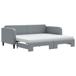 vidaXL Tagesbett Ausziehbar mit Matratze Hellgrau 90x190 cm Stoff