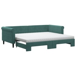 vidaXL Tagesbett Ausziehbar mit Matratzen Dunkelgrün 90x200 cm Samt