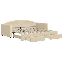 vidaXL Tagesbett Ausziehbar mit Schubladen Creme 90x200 cm Stoff