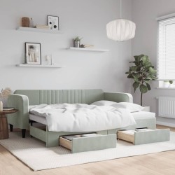 vidaXL Tagesbett Ausziehbar mit Schubladen Hellgrau 90x200 cm Samt
