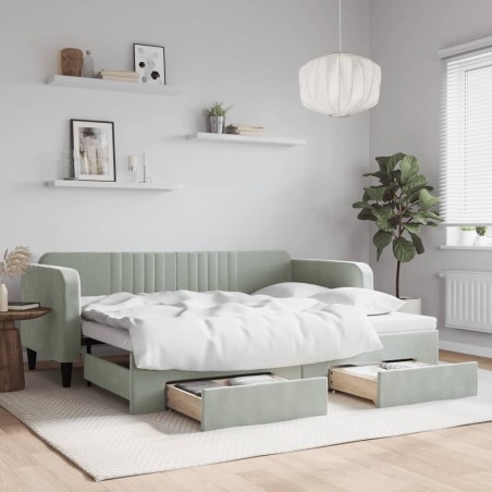 vidaXL Tagesbett Ausziehbar mit Schubladen Hellgrau 90x200 cm Samt