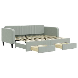 vidaXL Tagesbett Ausziehbar mit Schubladen Hellgrau 90x200 cm Samt