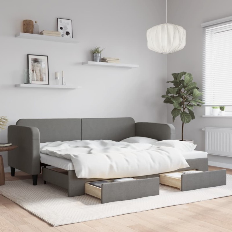vidaXL Tagesbett Ausziehbar mit Schubladen Dunkelgrau 80x200 cm Stoff vidaXL Tagesbett Ausziehbar mit Schubladen Dunkelgrau 80x200 cm Stoff