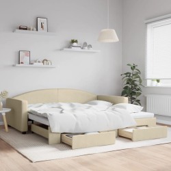 vidaXL Tagesbett Ausziehbar mit Schubladen Creme 100x200 cm Stoff
