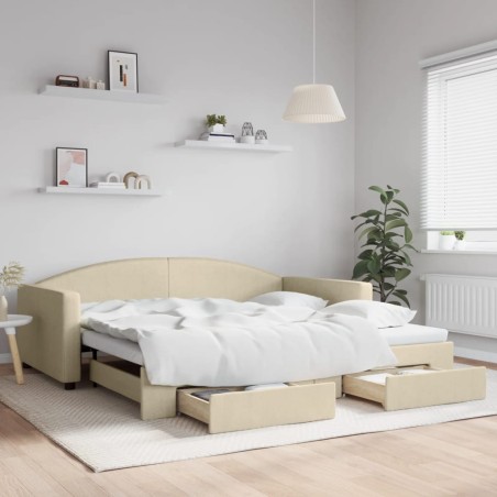 vidaXL Tagesbett Ausziehbar mit Schubladen Creme 100x200 cm Stoff
