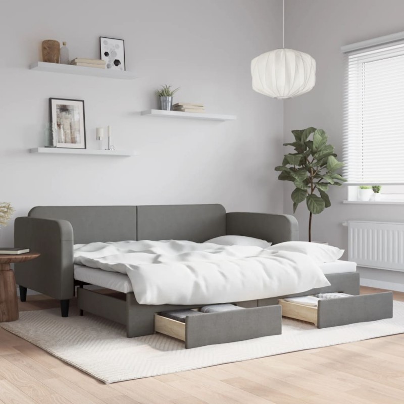 vidaXL Tagesbett Ausziehbar mit Schubladen Dunkelgrau 90x190 cm Stoff vidaXL Tagesbett Ausziehbar mit Schubladen Dunkelgrau 90x190 cm Stoff