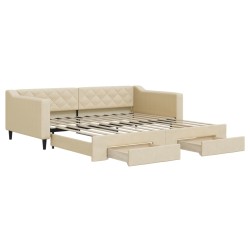 vidaXL Tagesbett Ausziehbar mit Schubladen Creme 100x200 cm Stoff