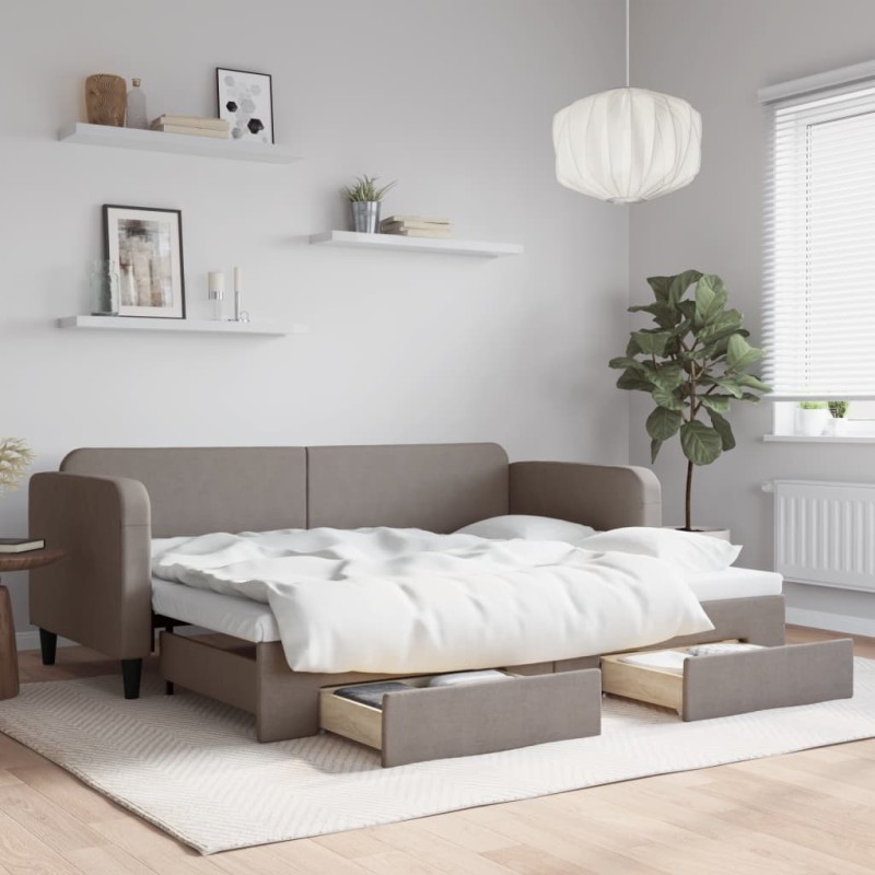 vidaXL Tagesbett Ausziehbar mit Schubladen Taupe 80x200 cm Stoff vidaXL Tagesbett Ausziehbar mit Schubladen Taupe 80x200 cm Stoff