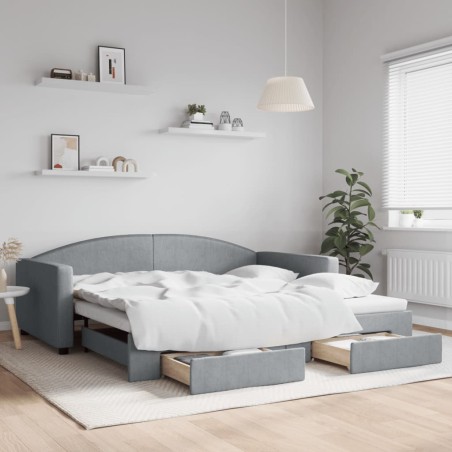 vidaXL Tagesbett Ausziehbar mit Schubladen Hellgrau 100x200 cm Stoff