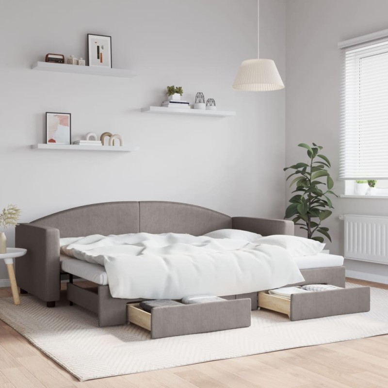 vidaXL Tagesbett Ausziehbar mit Schubladen Taupe 80x200 cm Stoff vidaXL Tagesbett Ausziehbar mit Schubladen Taupe 80x200 cm Stoff