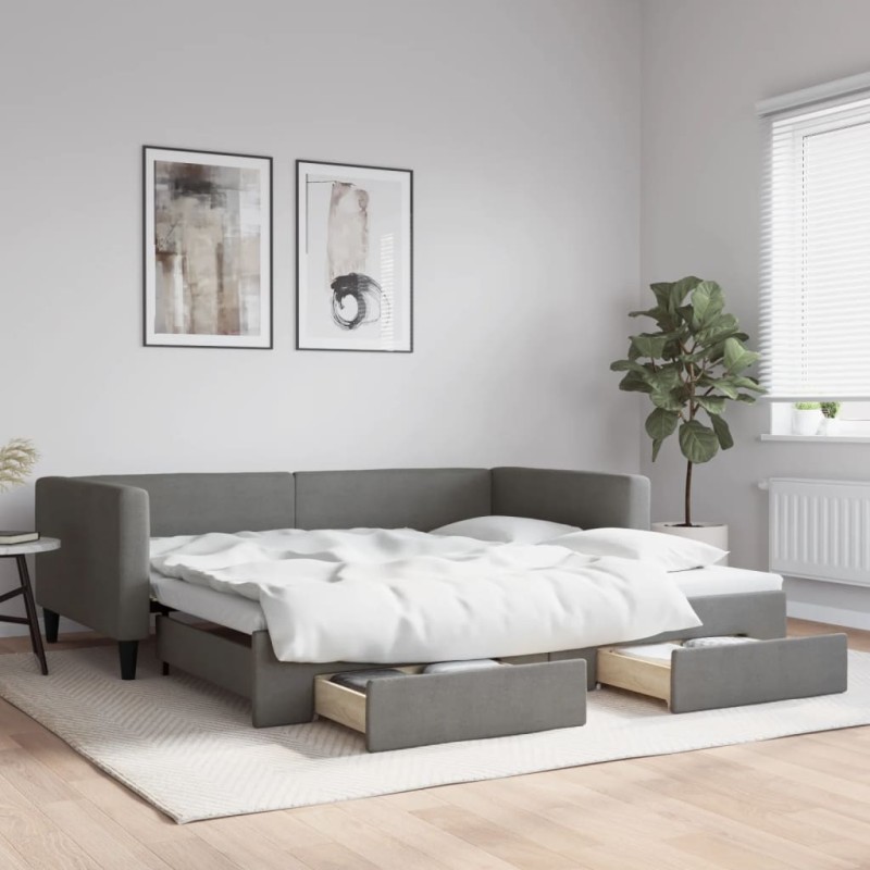 vidaXL Tagesbett Ausziehbar mit Schubladen Dunkelgrau 100x200 cm Stoff vidaXL Tagesbett Ausziehbar mit Schubladen Dunkelgrau 100x200 cm Stoff