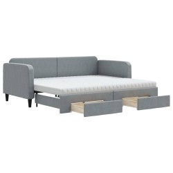 vidaXL Tagesbett Ausziehbar mit Schubladen Hellgrau 90x190 cm Stoff