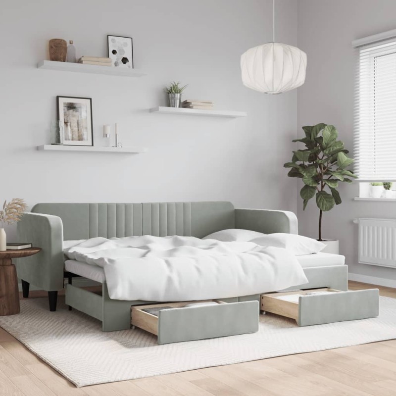 vidaXL Tagesbett Ausziehbar mit Schubladen Hellgrau 80x200 cm Samt vidaXL Tagesbett Ausziehbar mit Schubladen Hellgrau 80x200 cm Samt