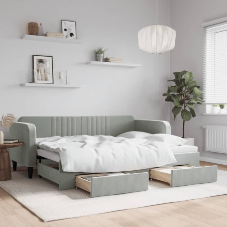 vidaXL Tagesbett Ausziehbar mit Schubladen Hellgrau 80x200 cm Samt
