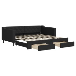 vidaXL Tagesbett Ausziehbar mit Schubladen Schwarz 90x190 cm Stoff