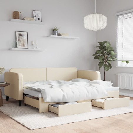vidaXL Tagesbett Ausziehbar mit Schubladen Creme 80x200 cm Stoff