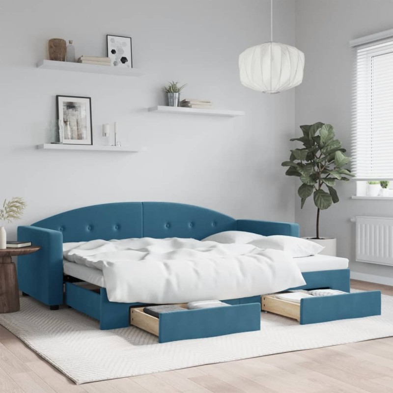 vidaXL Tagesbett Ausziehbar mit Schubladen Blau 80x200 cm Samt vidaXL Tagesbett Ausziehbar mit Schubladen Blau 80x200 cm Samt