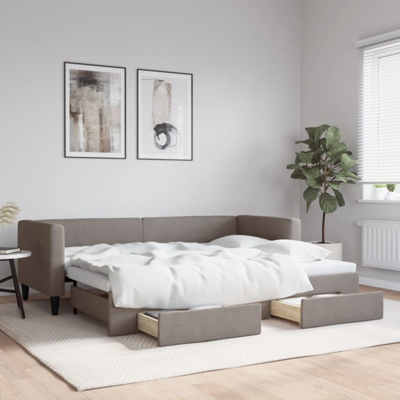 vidaXL Tagesbett Ausziehbar mit Schubladen Taupe 80x200 cm Stoff vidaXL Tagesbett Ausziehbar mit Schubladen Taupe 80x200 cm Stoff