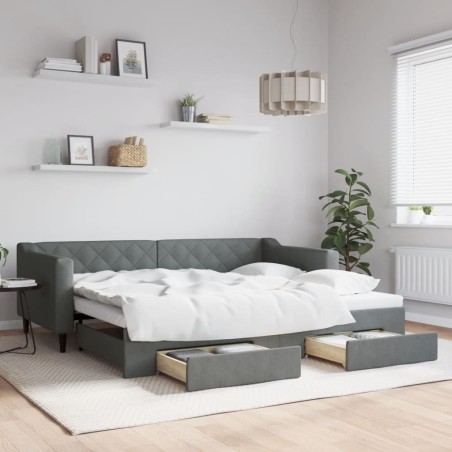 vidaXL Tagesbett Ausziehbar mit Schubladen Dunkelgrau 90x200 cm Stoff