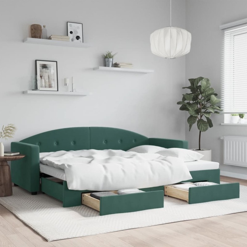vidaXL Tagesbett Ausziehbar mit Schubladen Dunkelgrün 80x200 cm Samt vidaXL Tagesbett Ausziehbar mit Schubladen Dunkelgrün 80x200 cm Samt