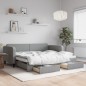 vidaXL Tagesbett Ausziehbar mit Schubladen Hellgrau 90x200 cm Stoff vidaXL Tagesbett Ausziehbar mit Schubladen Hellgrau 90x200 cm Stoff