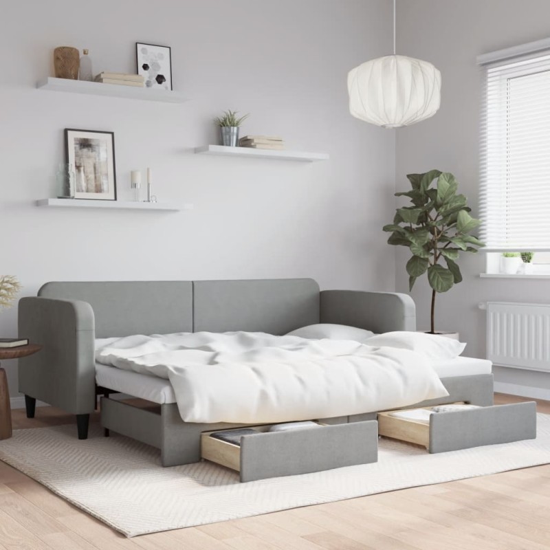 vidaXL Tagesbett Ausziehbar mit Schubladen Hellgrau 80x200 cm Stoff vidaXL Tagesbett Ausziehbar mit Schubladen Hellgrau 80x200 cm Stoff