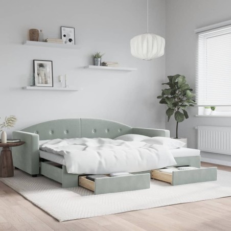 vidaXL Tagesbett Ausziehbar mit Schubladen Hellgrau 90x200 cm Samt